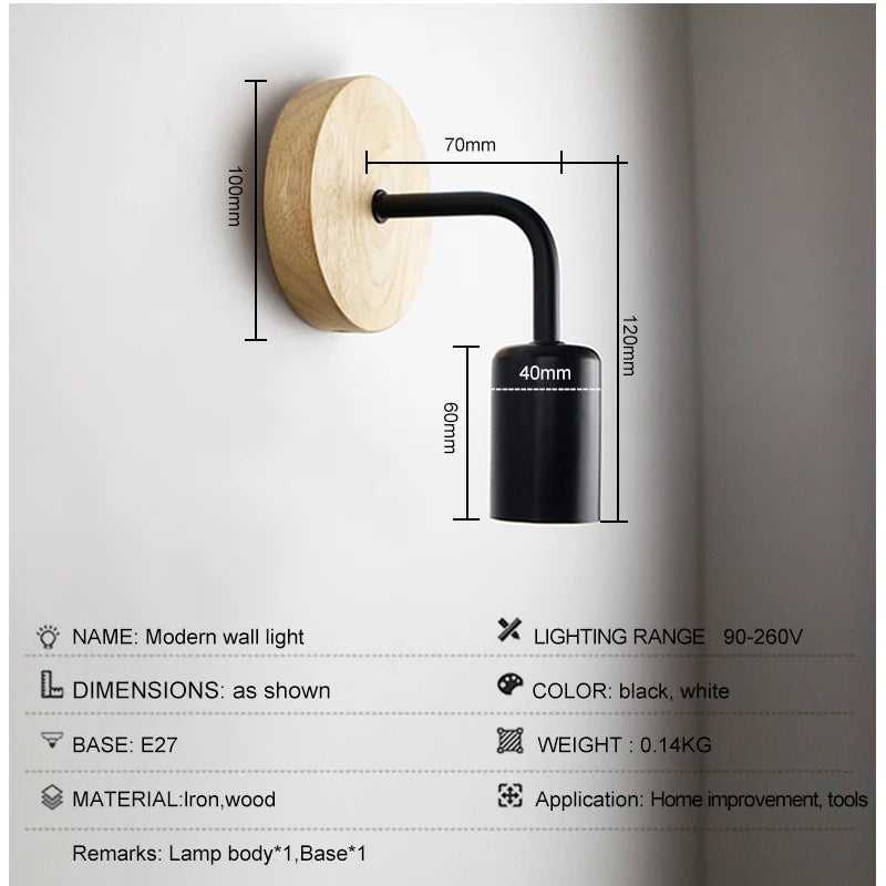 Applique Bois Rétro Vintage Ampoule Décorative – Loft Chambre Salon