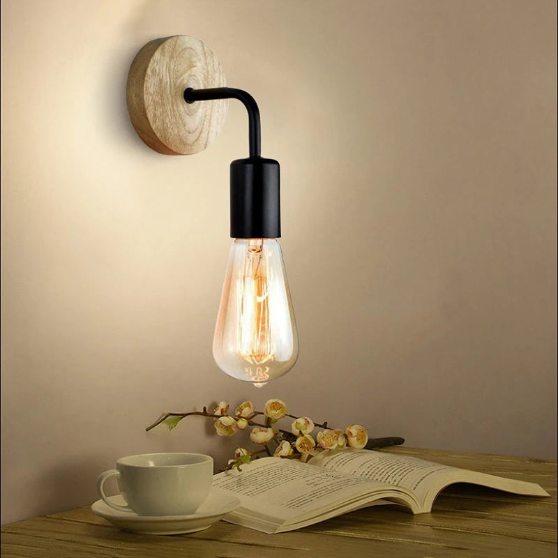 Applique Bois Rétro Vintage Ampoule Décorative – Loft Chambre Salon