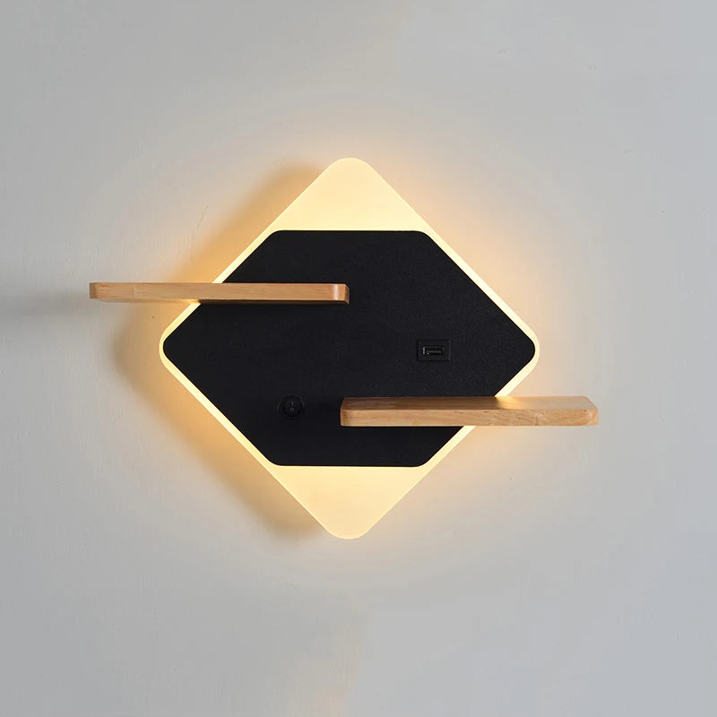 Applique Murale LED avec Étagère et Port USB – Tête de Lit Nordique