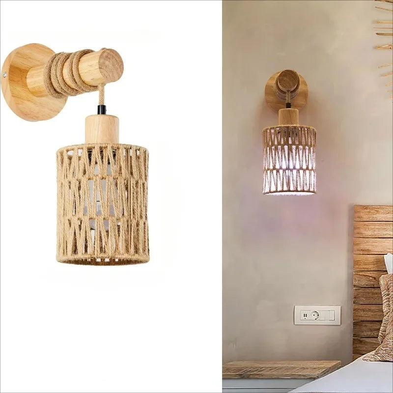 Applique Rotin Cylindrique Naturel – Tête de Lit Chambre Farmhouse