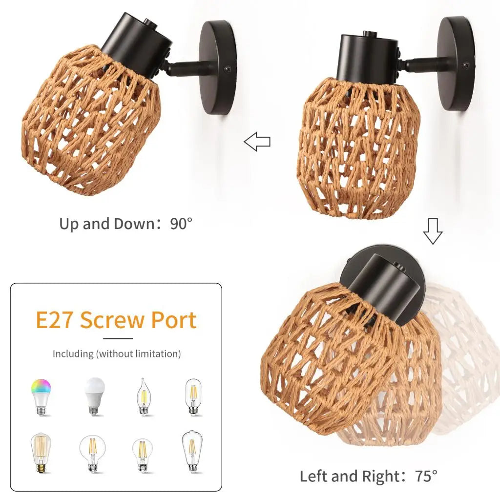 Applique Corde Chanvre Abat-Jour Rétro – Chambre Salon Loft