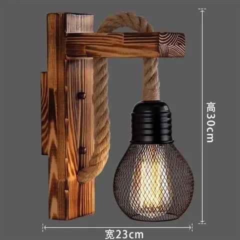 Applique Bois Rétro Loft Corde de Chanvre – Couloir Chambre