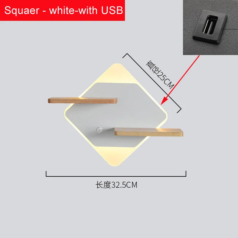 Applique Murale LED avec Étagère et Port USB – Tête de Lit Nordique