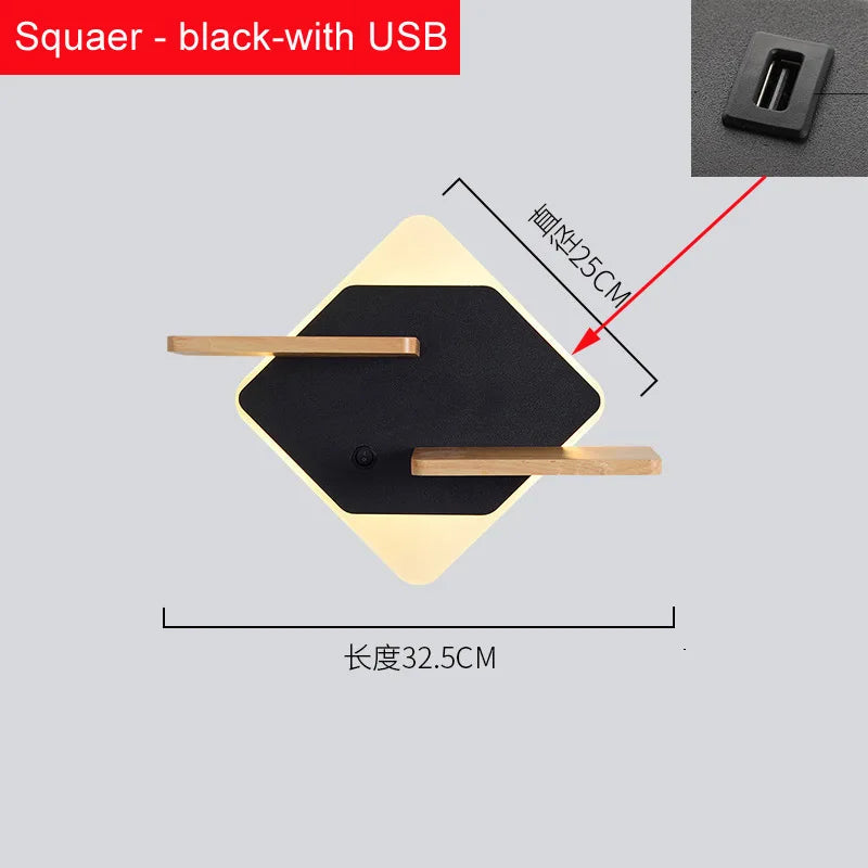 Applique Murale LED avec Étagère et Port USB – Tête de Lit Nordique