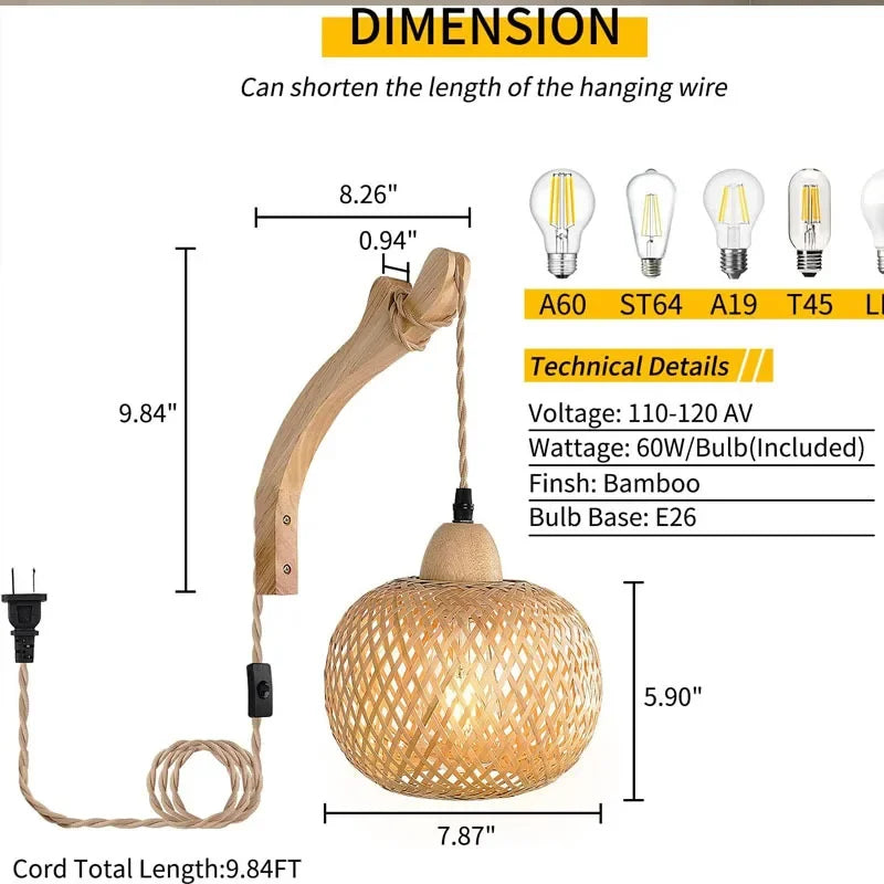 Applique Cylindrique Rotin & Bois Naturel – Lumière Filtrée Organique