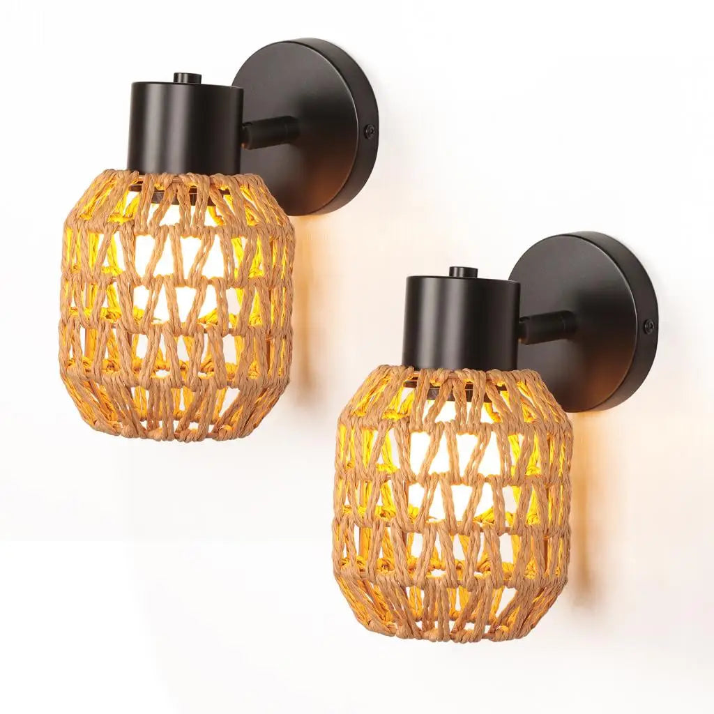 Applique Corde Chanvre Abat-Jour Rétro – Chambre Salon Loft