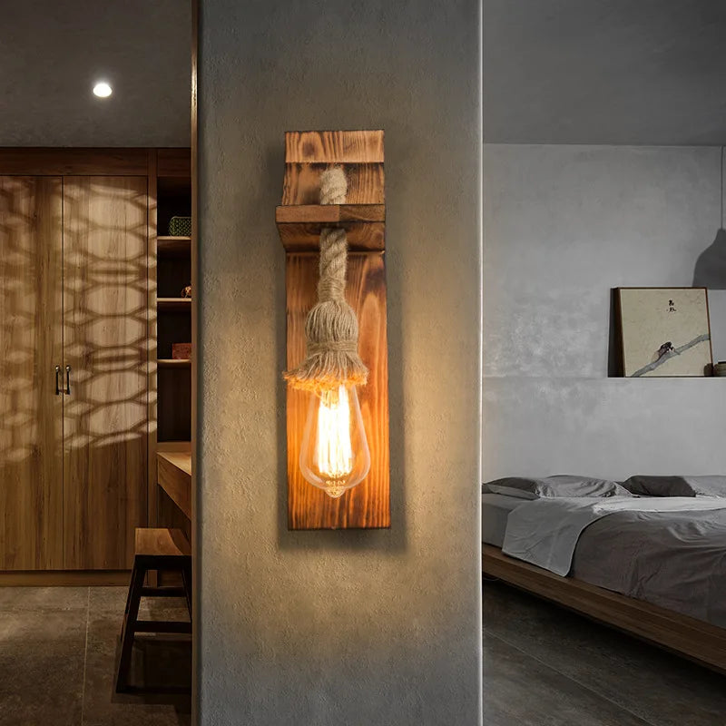 Applique Bois et Corde de Chanvre – Rétro Escalier Couloir Chambre