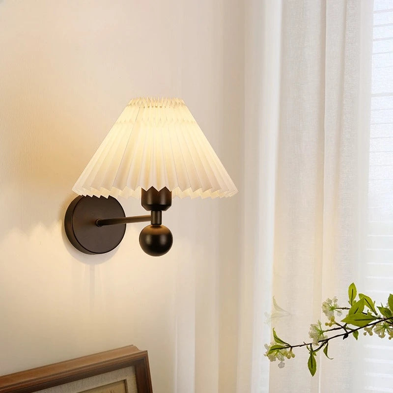 Applique Murale Style Français Crème – Abat-Jour Tissu Bois E27