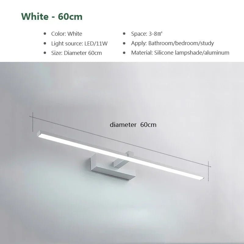 Applique LED Miroir Salle de Bain – Lumière Tricolore Aluminium