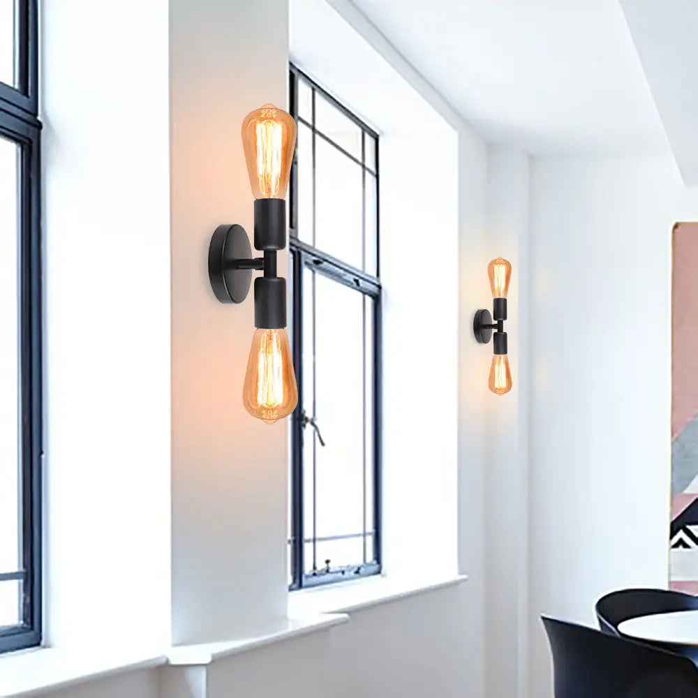 Applique Industrielle Noire Double Tête – Salon Chambre Couloir