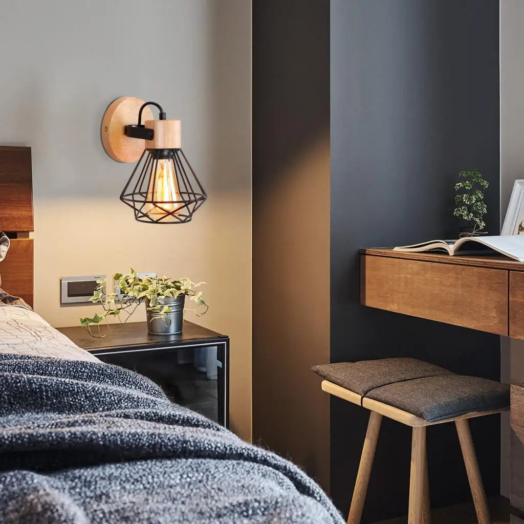 Applique Bois Abat-Jour Rétro – Chambre Cuisine Restaurant