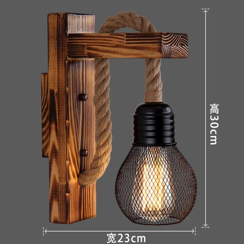 Applique Bois Rétro Loft Corde de Chanvre – Couloir Chambre