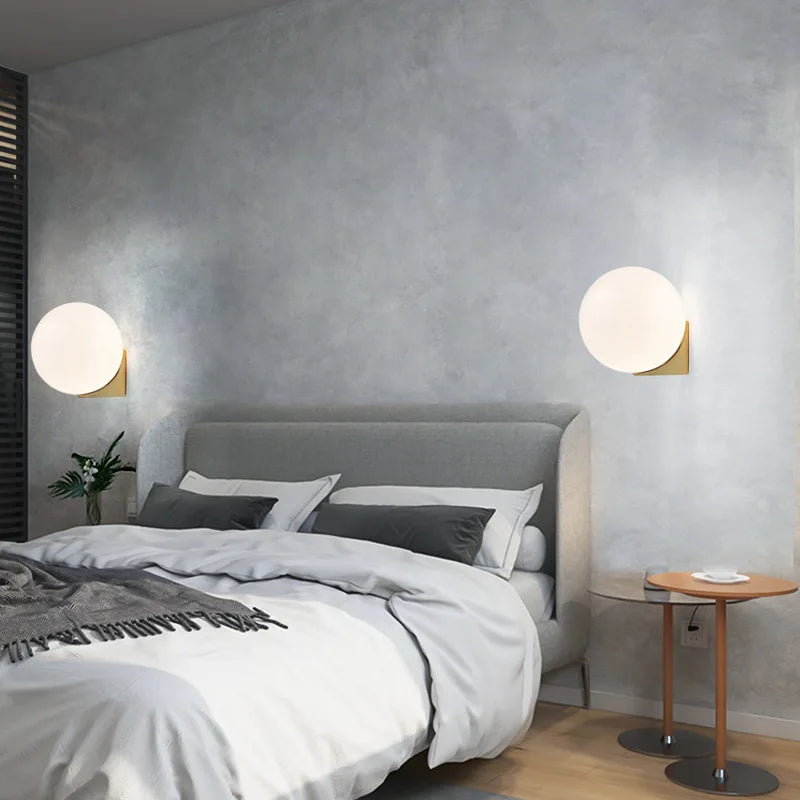 Applique Boule Verre Givré Doré – Minimaliste Scandinave Chambre