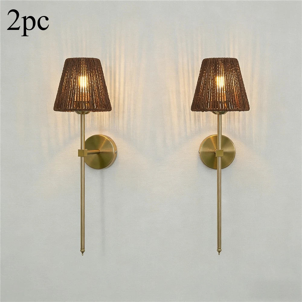 Applique Abat-Jour Rotin – Ambiance Chaleureuse Style Américain