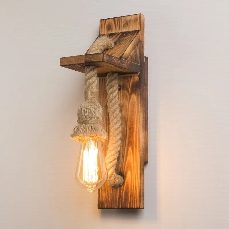 Applique Bois et Corde de Chanvre – Rétro Escalier Couloir Chambre