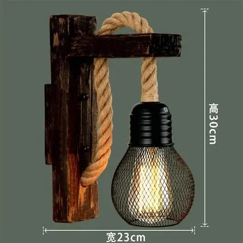 Applique Bois Rétro Loft Corde de Chanvre – Couloir Chambre