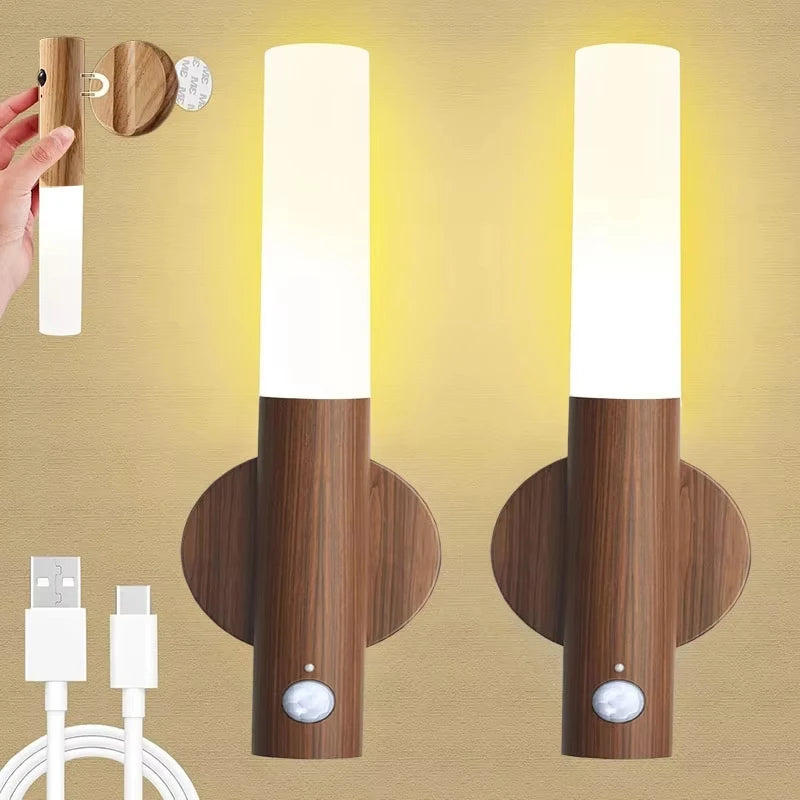 Applique Bois LED Sans Fil Capteur Mouvement – Chambre Escalier