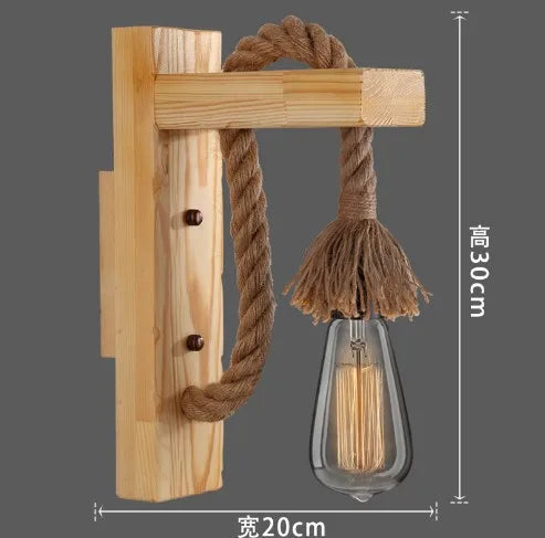 Applique Bois et Corde de Chanvre – Rétro Escalier Couloir Chambre