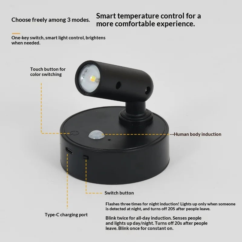 Applique LED Magnétique Rechargeable – Lecture Sans Perçage