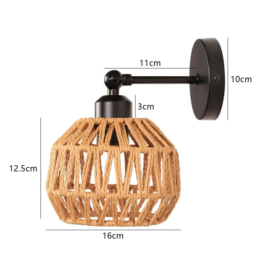 Applique Corde Chanvre Abat-Jour Rétro – Chambre Salon Loft