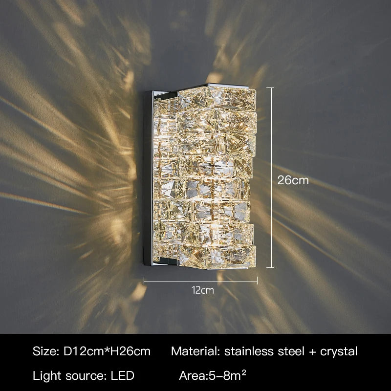 Applique Cristal Luxe LED – Salon Chambre Couloir Fond Mur