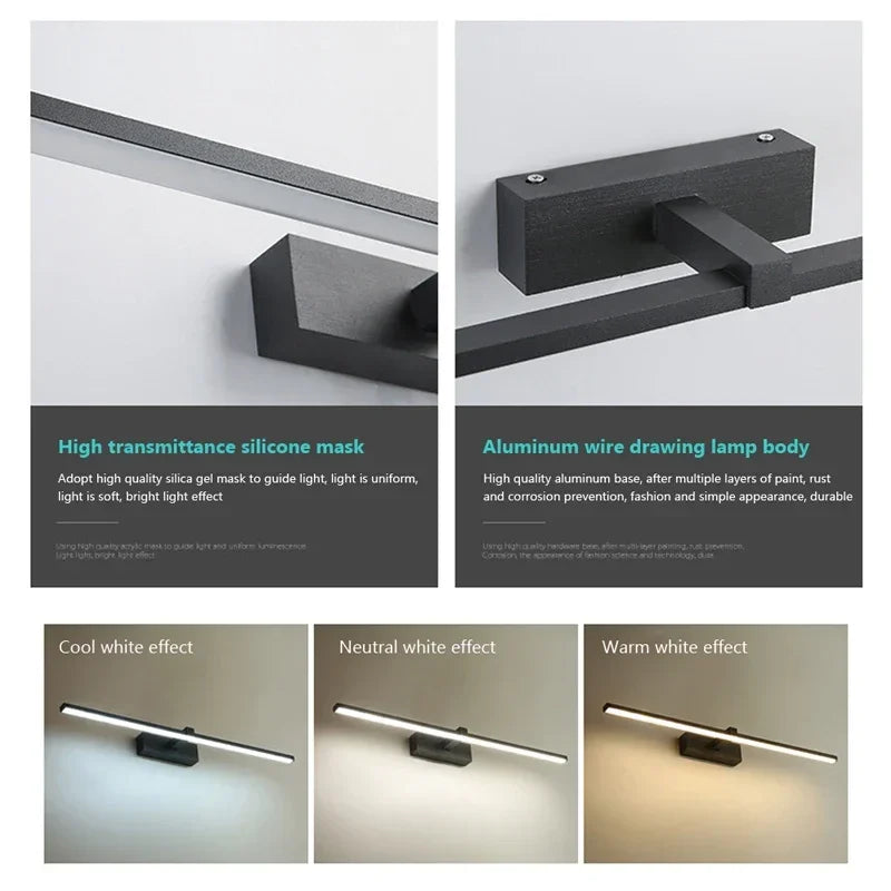 Applique LED Miroir Salle de Bain – Lumière Tricolore Aluminium