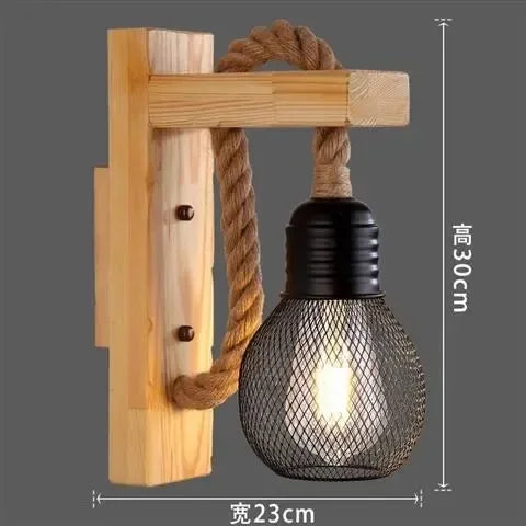 Applique Bois Rétro Loft Corde de Chanvre – Couloir Chambre