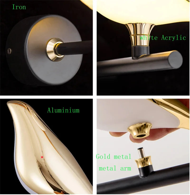 Applique Oiseau Doré LED Aluminium – Sculpture Lumineuse Poétique
