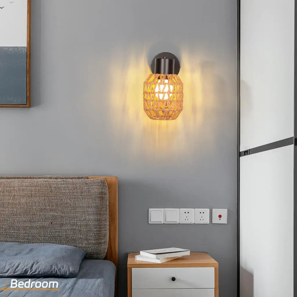 Applique Corde Chanvre Abat-Jour Rétro – Chambre Salon Loft