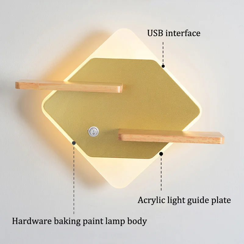Applique Murale LED avec Étagère et Port USB – Tête de Lit Nordique