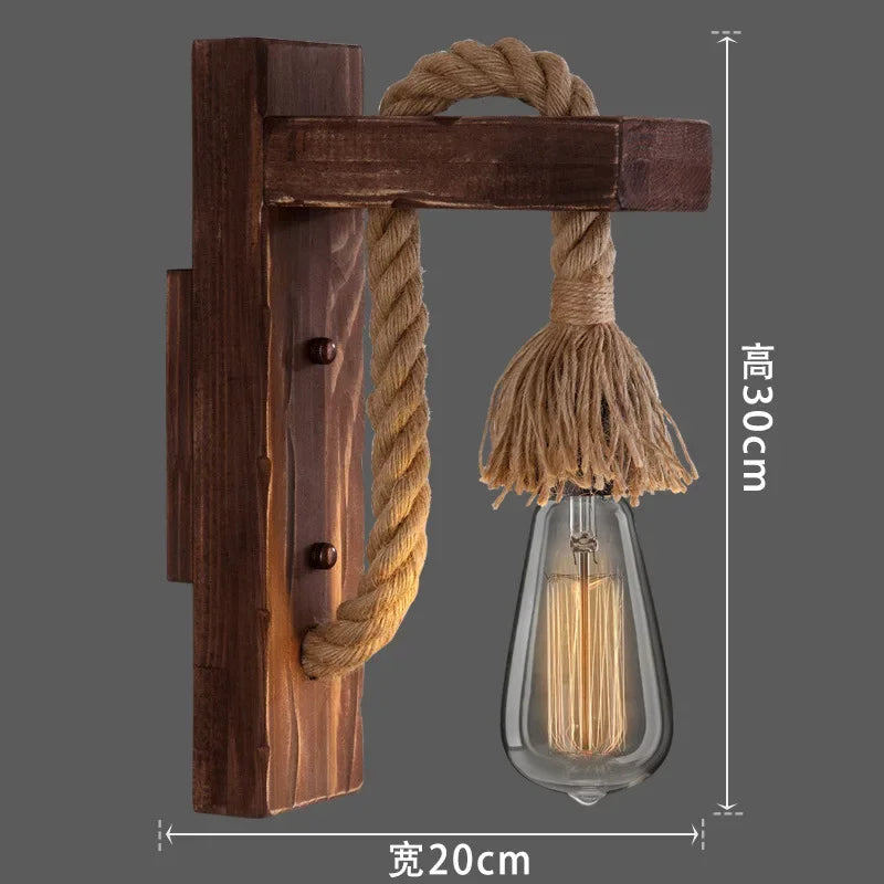 Applique Bois Rétro Loft Corde de Chanvre – Couloir Chambre