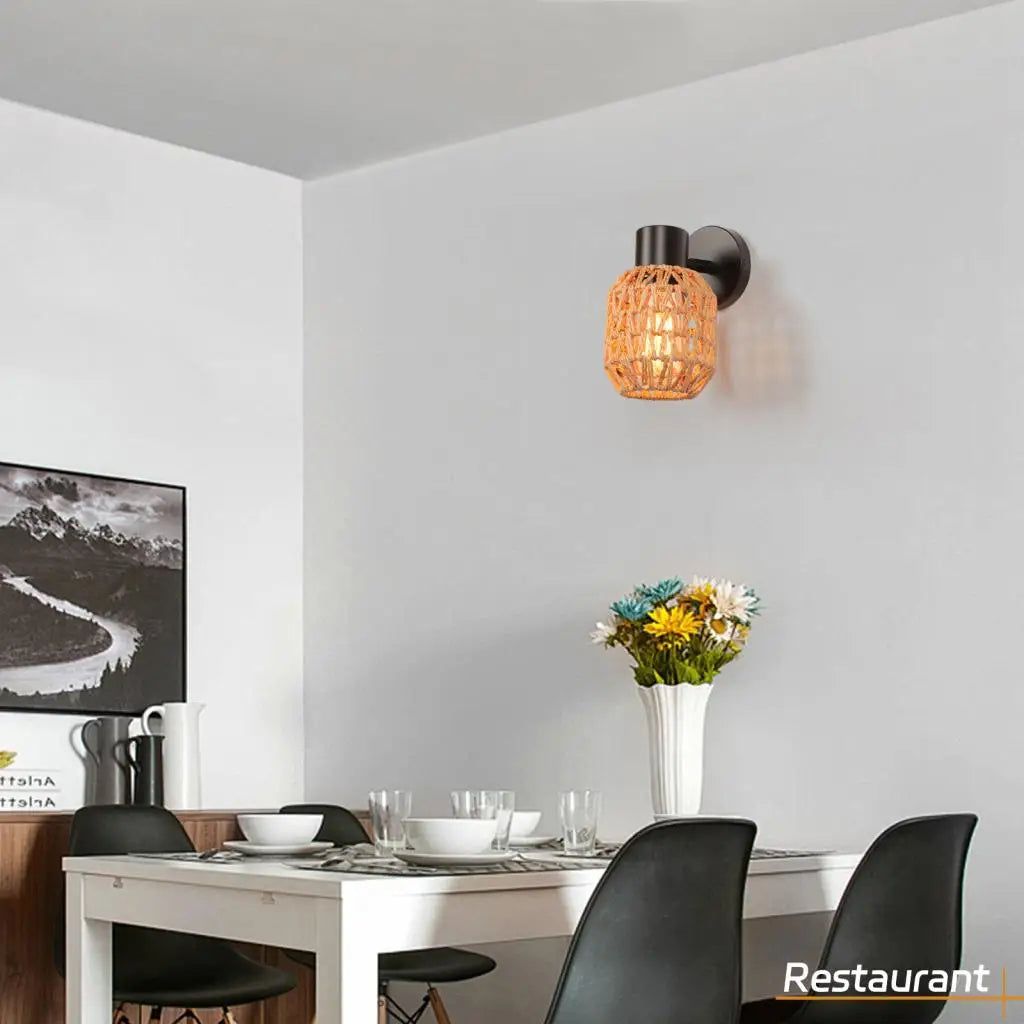Applique Corde Chanvre Abat-Jour Rétro – Chambre Salon Loft