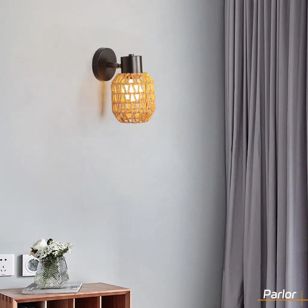 Applique Corde Chanvre Abat-Jour Rétro – Chambre Salon Loft