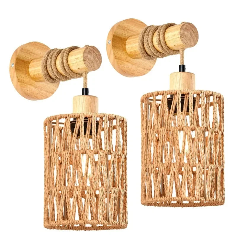 Applique Rotin Cylindrique Naturel – Tête de Lit Chambre Farmhouse