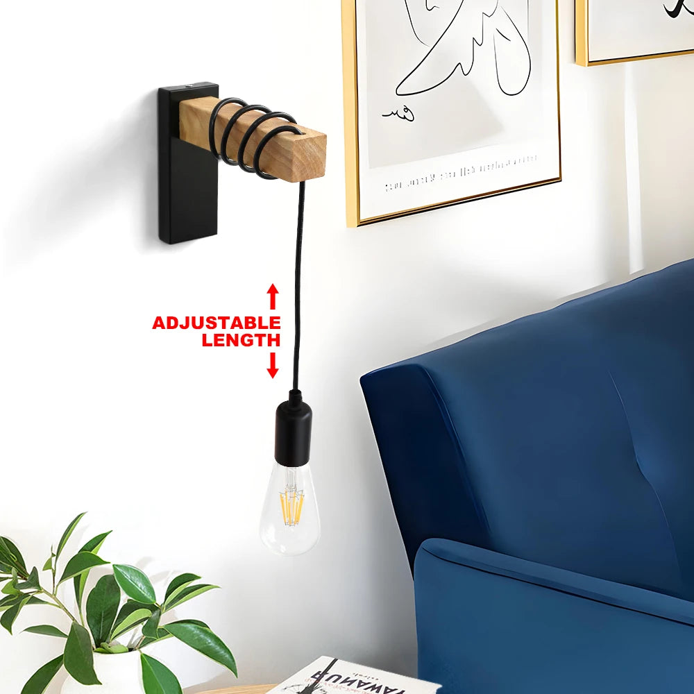 Applique Bois Cylindrique Rétro Loft – Chambre Salon Bureau