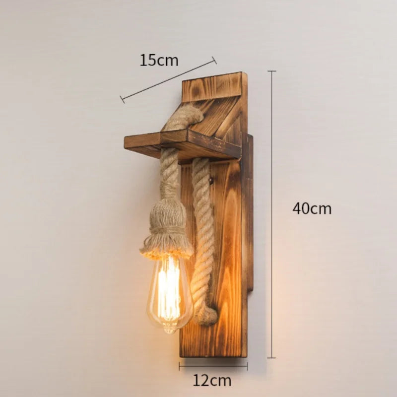 Applique Bois et Corde de Chanvre – Rétro Escalier Couloir Chambre