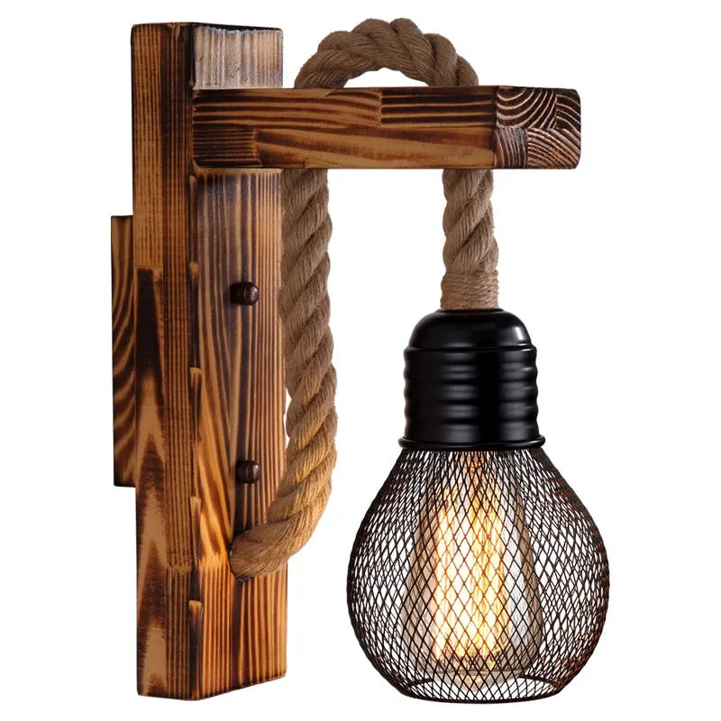 Applique Bois Rétro Loft Corde de Chanvre – Couloir Chambre