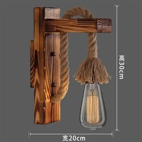 Applique Bois Rétro Loft Corde de Chanvre – Couloir Chambre