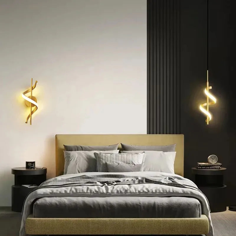 Applique Spirale LED Dorée ou Noire – Chambre Salon Nordique