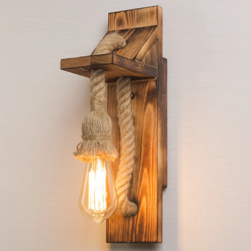 Applique Bois et Corde de Chanvre – Rétro Escalier Couloir Chambre