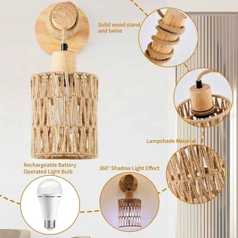 Applique Rotin Cylindrique Naturel – Tête de Lit Chambre Farmhouse