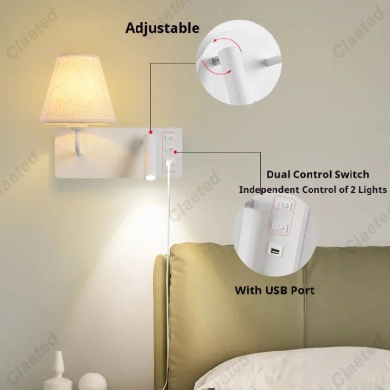 Applique LED Tactile USB Tête de Lit – Hôtel Chambre Design