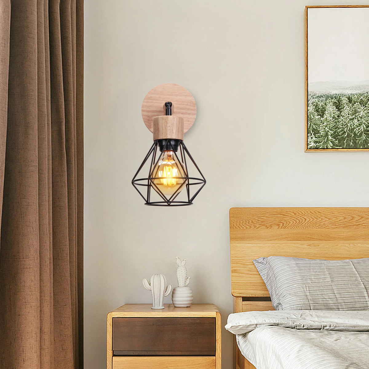 Applique Bois Abat-Jour Rétro – Chambre Cuisine Restaurant