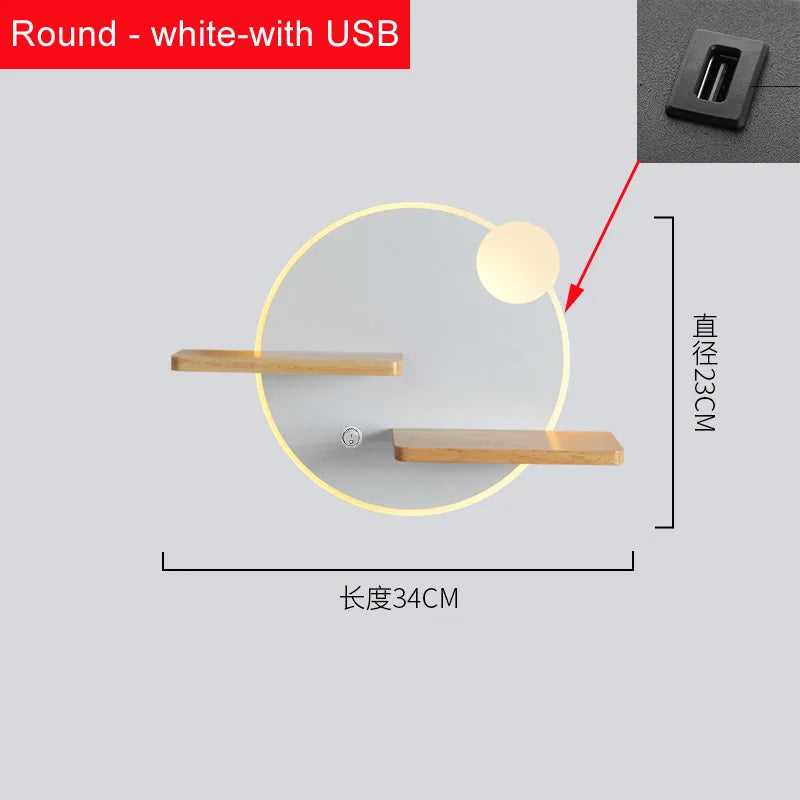Applique Murale LED avec Étagère et Port USB – Tête de Lit Nordique
