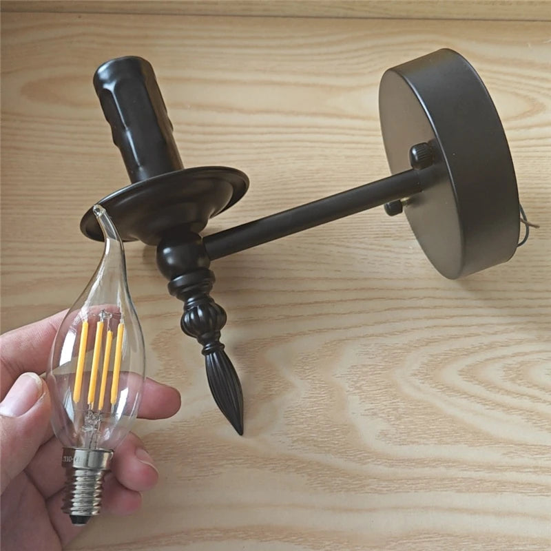 Applique Chandelier Fer Noir Rétro – Bras Courbé Style Victorien