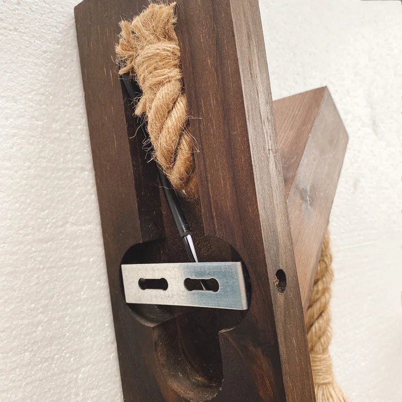 Applique Bois et Corde de Chanvre – Rétro Escalier Couloir Chambre
