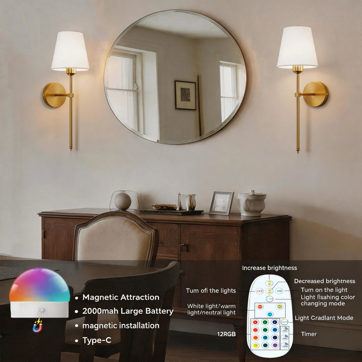 Applique Sans Fil Rechargeable Dimmable 10 Couleurs – Chambre Cosy