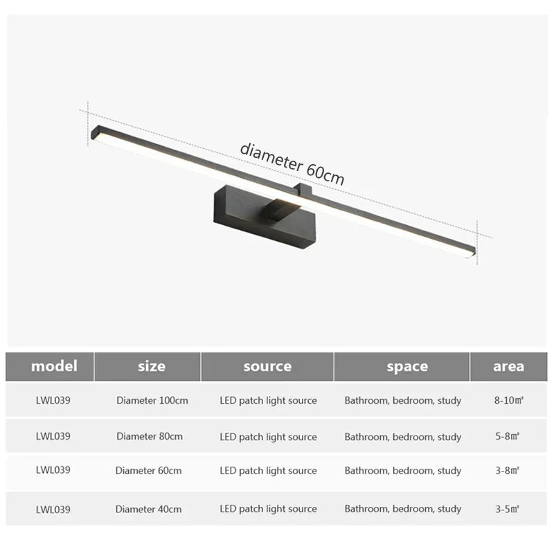 Applique LED Miroir Salle de Bain – Lumière Tricolore Aluminium