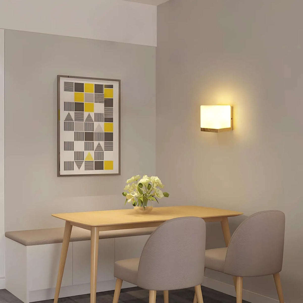 Applique Bois Carré Minimaliste Nordique – Chambre Couloir Hôtel
