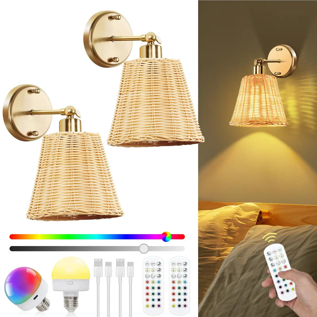 Applique Osier Tressé Rechargeable – Bohème Moderne Sans Fil